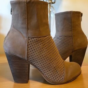 EUC Tan Suede Perforated Block Heel Booties